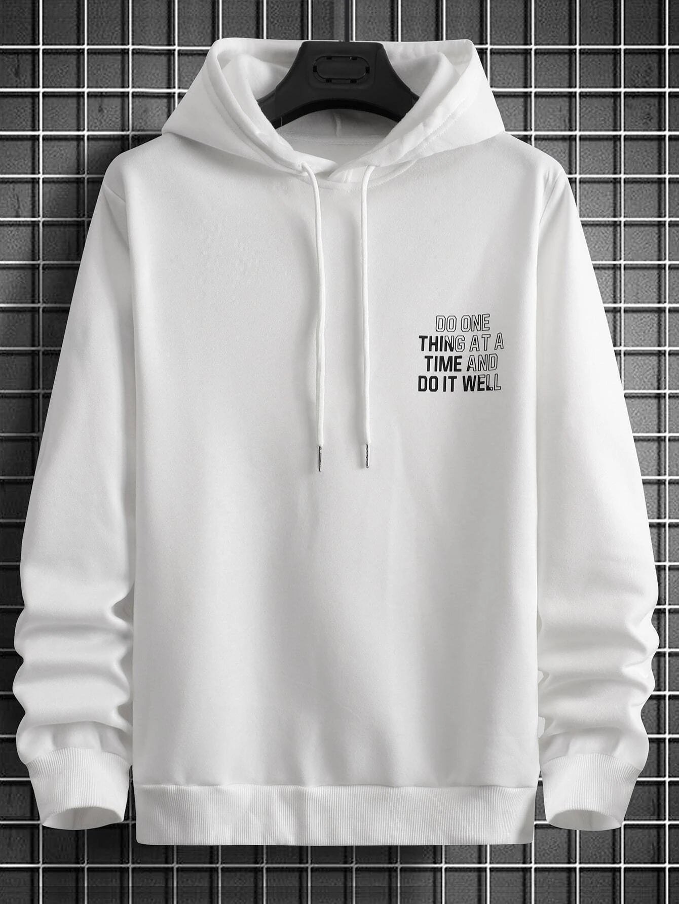  Men Slogan Graphic Thermal Hoodie