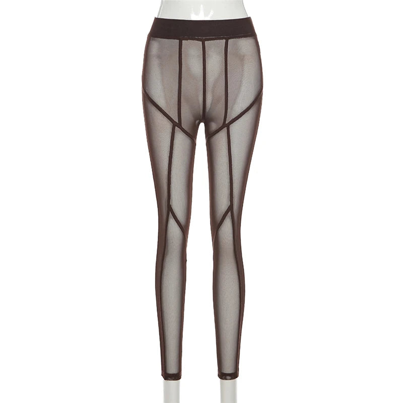 Sheer Mesh Women's Pants - 2025 High Waist Patchwork Leggings, Body-Shaping Baddie Style