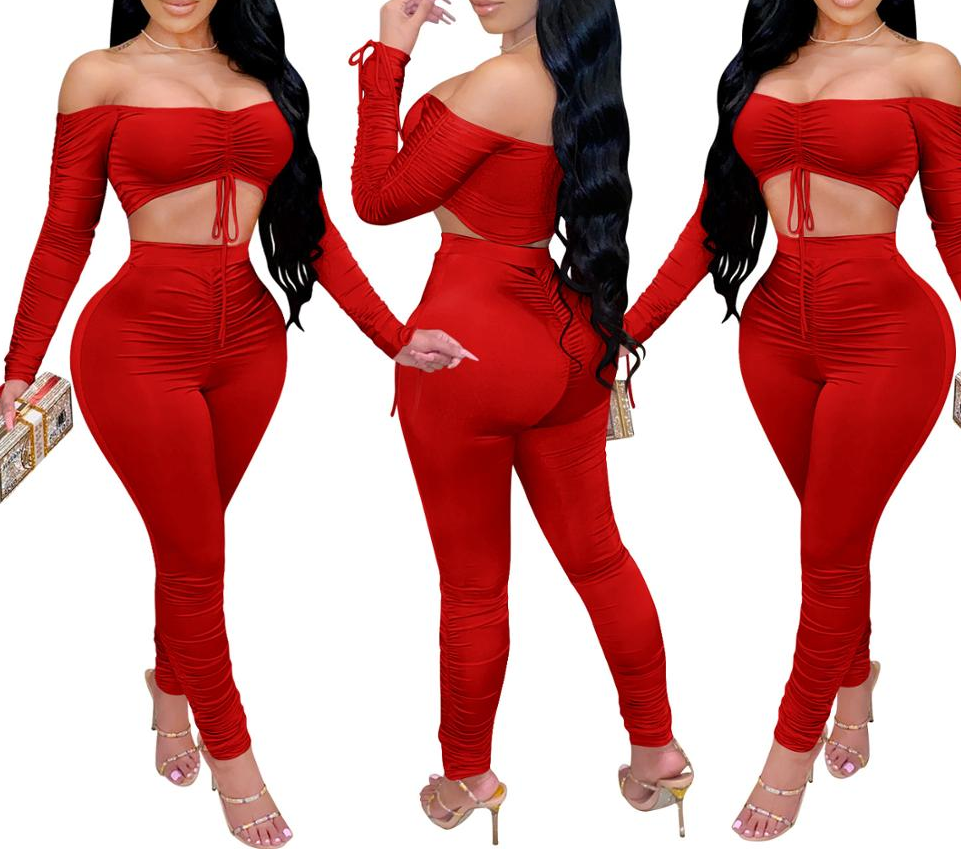 Two Piece Tracksuit Set - Women's Crop Top and Stacked Leggings Outfit, Fall Clothes