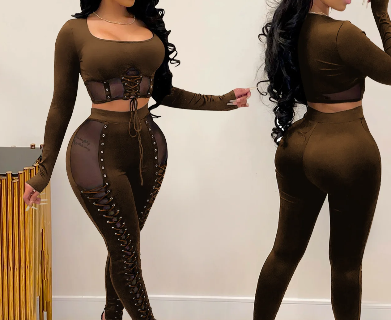 Women's Tracksuit Two Piece Set - Female Outfit Clubwear for Winter 2024