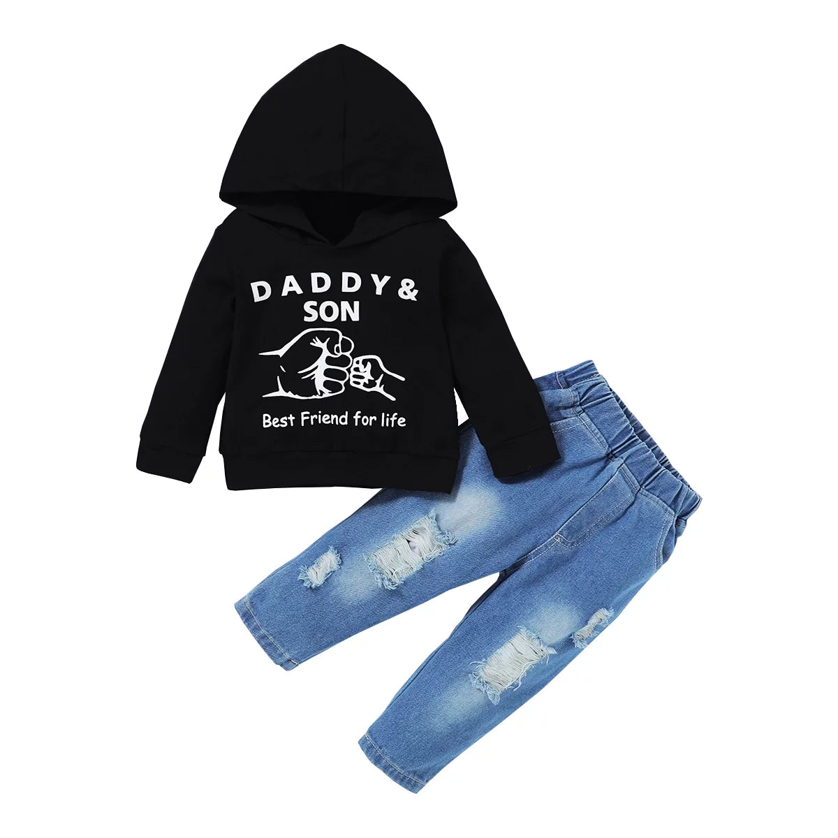 3T Baby Boy Clothes Baby Boy Outfits Hooded Long Sleeve Letter Print Tops Ripped Jeans Pants Set 4T Baby Boy Fall Clothes Black