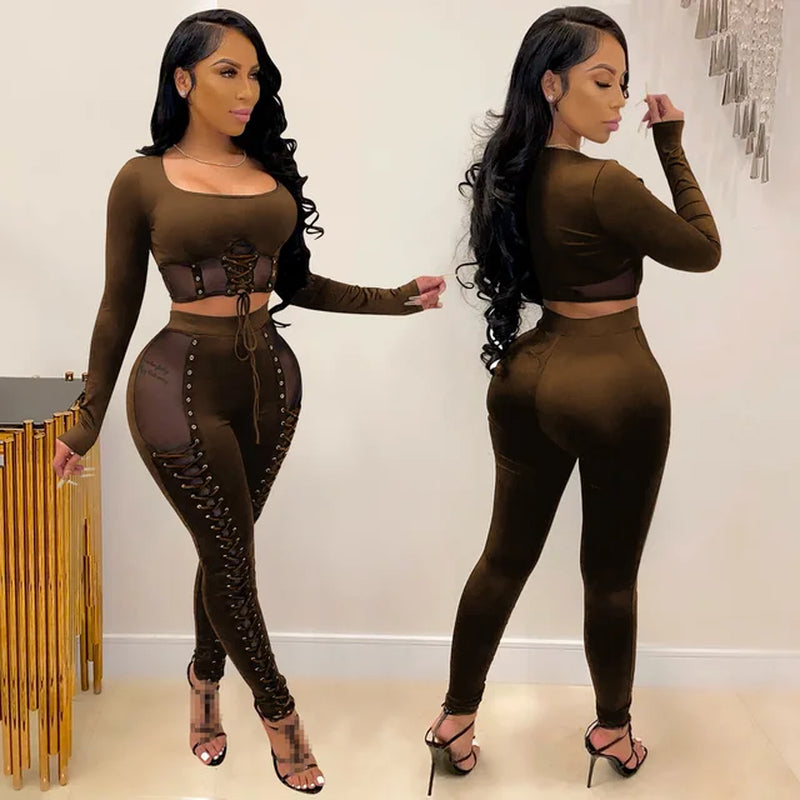 Women's Tracksuit Two Piece Set - Female Outfit Clubwear for Winter 2024