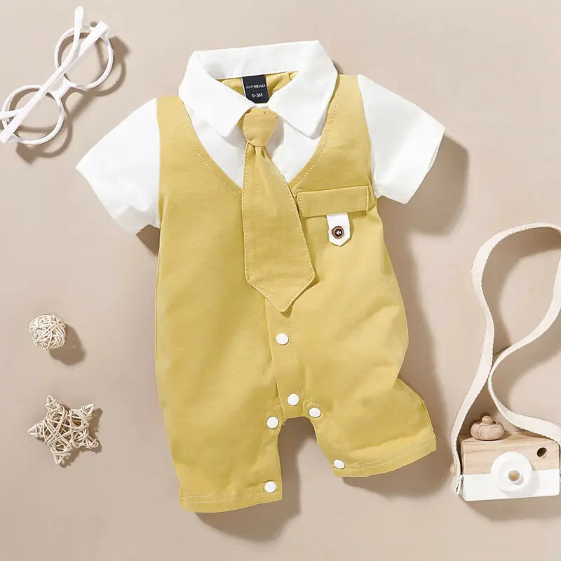 2024 Baby Summer Clothing Newborn Infant Kids Baby Boys Outfits Sets Tie Jumpsuit Short Sleeve Romper Gentleman Outfits