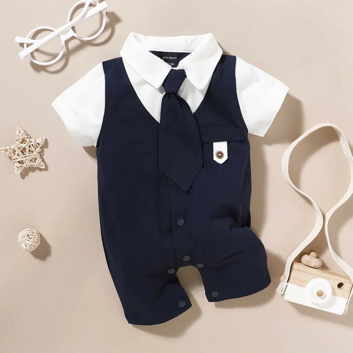 2024 Baby Summer Clothing Newborn Infant Kids Baby Boys Outfits Sets Tie Jumpsuit Short Sleeve Romper Gentleman Outfits