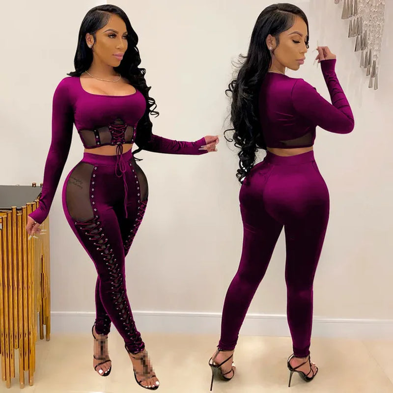 Women's Tracksuit Two Piece Set - Female Outfit Clubwear for Winter 2024