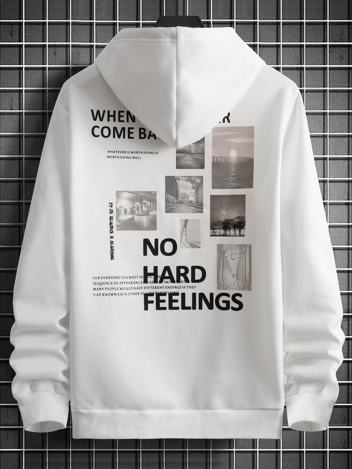  Men Slogan Graphic Thermal Hoodie