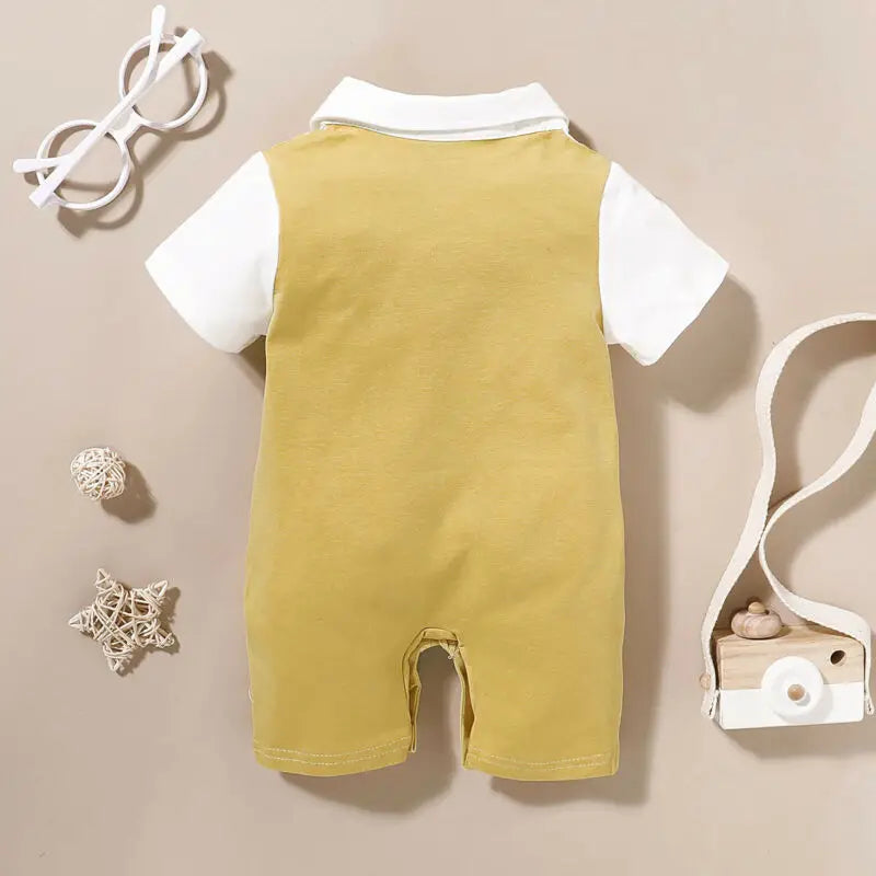 2024 Baby Summer Clothing Newborn Infant Kids Baby Boys Outfits Sets Tie Jumpsuit Short Sleeve Romper Gentleman Outfits