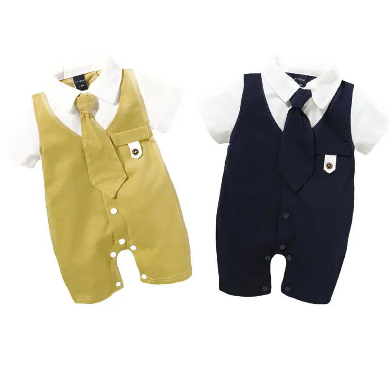 2024 Baby Summer Clothing Newborn Infant Kids Baby Boys Outfits Sets Tie Jumpsuit Short Sleeve Romper Gentleman Outfits